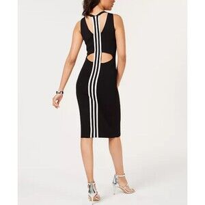 Women's Bar III Cutout Varsity Stripe Bodycon Sweater Dress Black White Large